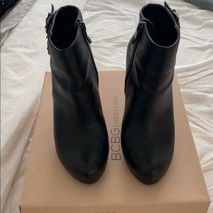 Black leather booties